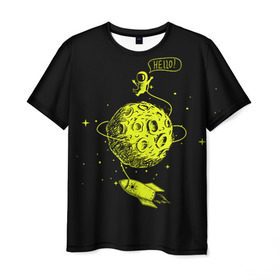Мужская футболка 3D с принтом Hello! в Тюмени, 100% полиэфир | прямой крой, круглый вырез горловины, длина до линии бедер | день космонавтики | звезда | звезды | космонавт | космонавты | космос | планета | планеты | ракета | ракеты