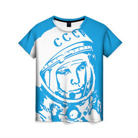 Женская футболка 3D с принтом Гагарин 1 в Тюмени, 100% полиэфир ( синтетическое хлопкоподобное полотно) | прямой крой, круглый вырез горловины, длина до линии бедер | гагарин | день космонавтики | звезды | космос