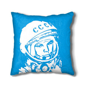 Подушка 3D с принтом Гагарин 1 в Тюмени, наволочка – 100% полиэстер, наполнитель – холлофайбер (легкий наполнитель, не вызывает аллергию). | состоит из подушки и наволочки. Наволочка на молнии, легко снимается для стирки | гагарин | день космонавтики | звезды | космос