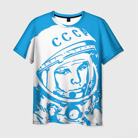 Мужская футболка 3D с принтом Гагарин 1 в Тюмени, 100% полиэфир | прямой крой, круглый вырез горловины, длина до линии бедер | Тематика изображения на принте: гагарин | день космонавтики | звезды | космос