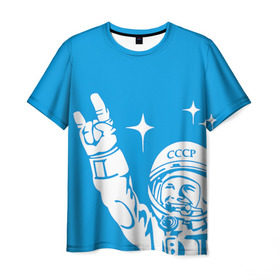 Мужская футболка 3D с принтом Гагарин 2 в Тюмени, 100% полиэфир | прямой крой, круглый вырез горловины, длина до линии бедер | гагарин | день космонавтики | звезды | космос