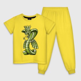 Детская пижама хлопок с принтом Королевская кобра в Тюмени, 100% хлопок |  брюки и футболка прямого кроя, без карманов, на брюках мягкая резинка на поясе и по низу штанин
 | дракон | змея | кобра | корона | монстр