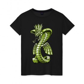 Женская футболка хлопок с принтом Королевская кобра в Тюмени, 100% хлопок | прямой крой, круглый вырез горловины, длина до линии бедер, слегка спущенное плечо | дракон | змея | кобра | корона | монстр
