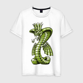 Мужская футболка хлопок с принтом Королевская кобра в Тюмени, 100% хлопок | прямой крой, круглый вырез горловины, длина до линии бедер, слегка спущенное плечо. | дракон | змея | кобра | корона | монстр