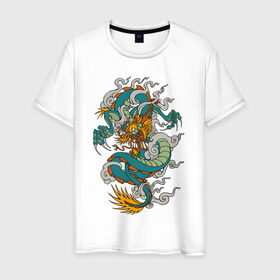 Мужская футболка хлопок с принтом Дракон в Тюмени, 100% хлопок | прямой крой, круглый вырез горловины, длина до линии бедер, слегка спущенное плечо. | дракон | китай | монстр | фен | шуй