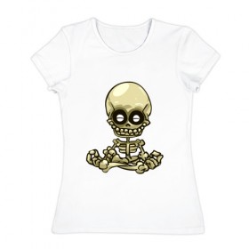 Женская футболка хлопок с принтом Медитация в Тюмени, 100% хлопок | прямой крой, круглый вырез горловины, длина до линии бедер, слегка спущенное плечо | йога | медитация | скелет | череп