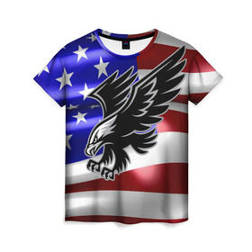 Женская футболка 3D с принтом Флаг США с орлом в Тюмени, 100% полиэфир ( синтетическое хлопкоподобное полотно) | прямой крой, круглый вырез горловины, длина до линии бедер | usa | америка | белоголовый | герб | государство | доллар | дядя сэм | звездно полосатый флаг | лысый | нато | оон | орел | птица | свобода | символ | соединённые штаты америки | страна | сша | штат