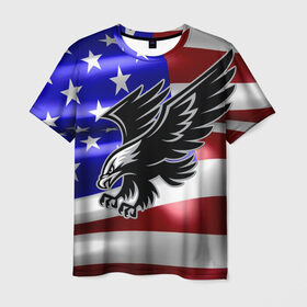 Мужская футболка 3D с принтом Флаг США с орлом в Тюмени, 100% полиэфир | прямой крой, круглый вырез горловины, длина до линии бедер | usa | америка | белоголовый | герб | государство | доллар | дядя сэм | звездно полосатый флаг | лысый | нато | оон | орел | птица | свобода | символ | соединённые штаты америки | страна | сша | штат