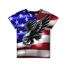Детская футболка 3D с принтом Флаг США с орлом в Тюмени, 100% гипоаллергенный полиэфир | прямой крой, круглый вырез горловины, длина до линии бедер, чуть спущенное плечо, ткань немного тянется | Тематика изображения на принте: usa | америка | белоголовый | герб | государство | доллар | дядя сэм | звездно полосатый флаг | лысый | нато | оон | орел | птица | свобода | символ | соединённые штаты америки | страна | сша | штат