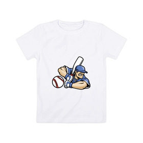 Детская футболка хлопок с принтом Бейсболист в Тюмени, 100% хлопок | круглый вырез горловины, полуприлегающий силуэт, длина до линии бедер | 