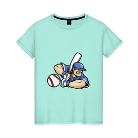 Женская футболка хлопок с принтом Бейсболист в Тюмени, 100% хлопок | прямой крой, круглый вырез горловины, длина до линии бедер, слегка спущенное плечо | 