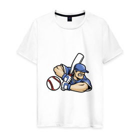 Мужская футболка хлопок с принтом Бейсболист в Тюмени, 100% хлопок | прямой крой, круглый вырез горловины, длина до линии бедер, слегка спущенное плечо. | 
