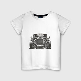 Детская футболка хлопок с принтом Hot Rod в Тюмени, 100% хлопок | круглый вырез горловины, полуприлегающий силуэт, длина до линии бедер | Тематика изображения на принте: авто | автомобиль | классика | машина | огонь | пламя | ретро | род | суперкар | хот