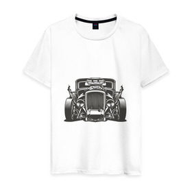 Мужская футболка хлопок с принтом Hot Rod в Тюмени, 100% хлопок | прямой крой, круглый вырез горловины, длина до линии бедер, слегка спущенное плечо. | авто | автомобиль | классика | машина | огонь | пламя | ретро | род | суперкар | хот