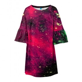 Детское платье 3D с принтом Розовый космос в Тюмени, 100% полиэстер | прямой силуэт, чуть расширенный к низу. Круглая горловина, на рукавах — воланы | nebula | space | star | вселенная | звезды | земля | космический | космос | планеты | плеяды | пространство | созвездие