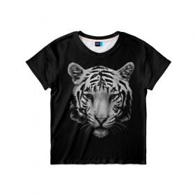 Детская футболка 3D с принтом Тигр в Тюмени, 100% гипоаллергенный полиэфир | прямой крой, круглый вырез горловины, длина до линии бедер, чуть спущенное плечо, ткань немного тянется | Тематика изображения на принте: белый тигр | кошка | тигр