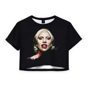 Женская футболка 3D укороченная с принтом Леди Гага в Тюмени, 100% полиэстер | круглая горловина, длина футболки до линии талии, рукава с отворотами | lady gaga | леди гага