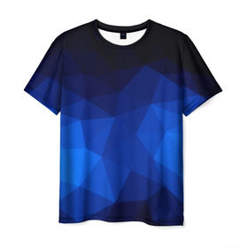 Мужская футболка 3D с принтом Синие полигоны в Тюмени, 100% полиэфир | прямой крой, круглый вырез горловины, длина до линии бедер | абстракция | бумага | геометрия | грани | изгиб | линии | полигоны | полосы | постель | розовый | сочетания | текстура | треугольники