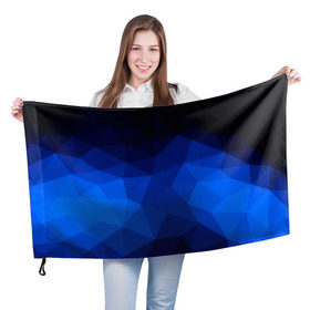 Флаг 3D с принтом Синие полигоны в Тюмени, 100% полиэстер | плотность ткани — 95 г/м2, размер — 67 х 109 см. Принт наносится с одной стороны | абстракция | бумага | геометрия | грани | изгиб | линии | полигоны | полосы | постель | розовый | сочетания | текстура | треугольники