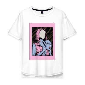 Мужская футболка хлопок Oversize с принтом Без лица в Тюмени, 100% хлопок | свободный крой, круглый ворот, “спинка” длиннее передней части | Тематика изображения на принте: без лица | девушка | лицо в руках | розовые волосы