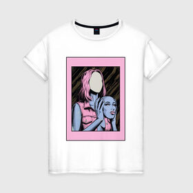 Женская футболка хлопок с принтом Без лица в Тюмени, 100% хлопок | прямой крой, круглый вырез горловины, длина до линии бедер, слегка спущенное плечо | без лица | девушка | лицо в руках | розовые волосы