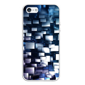 Чехол для iPhone 5/5S матовый с принтом 3D куб в Тюмени, Силикон | Область печати: задняя сторона чехла, без боковых панелей | абстракция | геометрия | квадраты | металлический | синие | стальные | текстура | фигуры