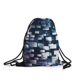 Рюкзак-мешок 3D с принтом 3D куб в Тюмени, 100% полиэстер | плотность ткани — 200 г/м2, размер — 35 х 45 см; лямки — толстые шнурки, застежка на шнуровке, без карманов и подкладки | абстракция | геометрия | квадраты | металлический | синие | стальные | текстура | фигуры
