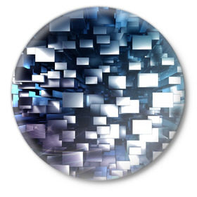 Значок с принтом 3D куб в Тюмени,  металл | круглая форма, металлическая застежка в виде булавки | Тематика изображения на принте: абстракция | геометрия | квадраты | металлический | синие | стальные | текстура | фигуры
