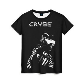 Женская футболка 3D с принтом CRYSIS в Тюмени, 100% полиэфир ( синтетическое хлопкоподобное полотно) | прямой крой, круглый вырез горловины, длина до линии бедер | crysis | другие | игра | крайзис | кризис | надпись | прикольные | пророк | черно белый
