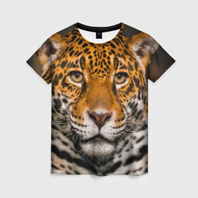 Женская футболка 3D с принтом Jaguar в Тюмени, 100% полиэфир ( синтетическое хлопкоподобное полотно) | прямой крой, круглый вырез горловины, длина до линии бедер | глаза | дикая кошка | кошка | леопард | сафари | хищник | ягуар
