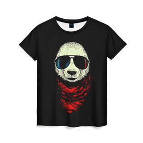 Женская футболка 3D с принтом Панда Хипстер в Тюмени, 100% полиэфир ( синтетическое хлопкоподобное полотно) | прямой крой, круглый вырез горловины, длина до линии бедер | 3d | бандана | животные | медвежата | очки | панда хипстер | прикольные | стильные