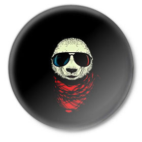 Значок с принтом Панда Хипстер в Тюмени,  металл | круглая форма, металлическая застежка в виде булавки | Тематика изображения на принте: 3d | бандана | животные | медвежата | очки | панда хипстер | прикольные | стильные