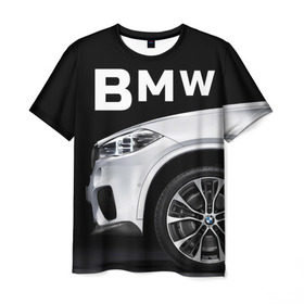 Мужская футболка 3D с принтом BMW белая в Тюмени, 100% полиэфир | прямой крой, круглый вырез горловины, длина до линии бедер | bmw | x3 x4 x5 x6 x7 x8 | авто | автомобиль | блатная | бмв | бумер | бэха | иномарка | концерн | красивая | крутая | марка немецкая | машина | пацанский таз | прикольная | тачила | тачка