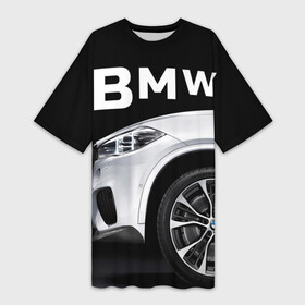 Платье-футболка 3D с принтом BMW белая в Тюмени,  |  | bmw | x3 x4 x5 x6 x7 x8 | авто | автомобиль | блатная | бмв | бумер | бэха | иномарка | концерн | красивая | крутая | марка немецкая | машина | пацанский таз | прикольная | тачила | тачка