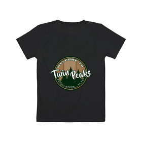 Детская футболка хлопок с принтом Twin Peaks в Тюмени, 100% хлопок | круглый вырез горловины, полуприлегающий силуэт, длина до линии бедер | Тематика изображения на принте: twin peaks твин пикс | девид линч | лес | лора палмер | сова | туман