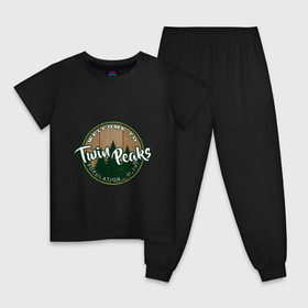 Детская пижама хлопок с принтом Twin Peaks в Тюмени, 100% хлопок |  брюки и футболка прямого кроя, без карманов, на брюках мягкая резинка на поясе и по низу штанин
 | Тематика изображения на принте: twin peaks твин пикс | девид линч | лес | лора палмер | сова | туман