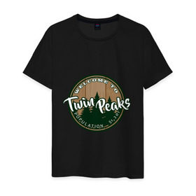 Мужская футболка хлопок с принтом Twin Peaks в Тюмени, 100% хлопок | прямой крой, круглый вырез горловины, длина до линии бедер, слегка спущенное плечо. | twin peaks твин пикс | девид линч | лес | лора палмер | сова | туман