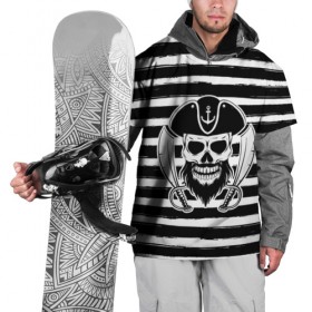 Накидка на куртку 3D с принтом Тельняшка в Тюмени, 100% полиэстер |  | Тематика изображения на принте: геометрия | линии | море | океан | оружие | пират | полосы | тельняшка | череп | черно белый | шляпа | якорь