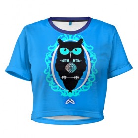 Женская футболка 3D укороченная с принтом Owl в Тюмени, 100% полиэстер | круглая горловина, длина футболки до линии талии, рукава с отворотами | 