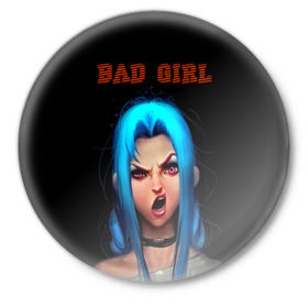 Значок с принтом Bad Girl в Тюмени,  металл | круглая форма, металлическая застежка в виде булавки | 3d | girl | девушка | прикольные | рок | синие волосы | скандалистка | эмо
