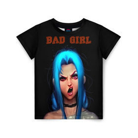 Детская футболка 3D с принтом Bad Girl в Тюмени, 100% гипоаллергенный полиэфир | прямой крой, круглый вырез горловины, длина до линии бедер, чуть спущенное плечо, ткань немного тянется | 3d | girl | девушка | прикольные | рок | синие волосы | скандалистка | эмо
