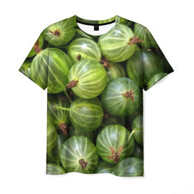 Мужская футболка 3D с принтом Крыжовник в Тюмени, 100% полиэфир | прямой крой, круглый вырез горловины, длина до линии бедер | Тематика изображения на принте: еда | зеленый | крыжовник | растения | текстура | фрукты | ягоды
