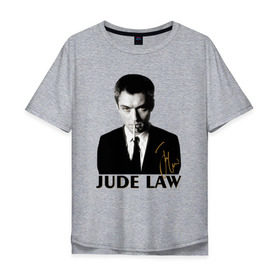 Мужская футболка хлопок Oversize с принтом Джуд Лоу автограф в Тюмени, 100% хлопок | свободный крой, круглый ворот, “спинка” длиннее передней части | актер | ватсон | джуд | джуд лоу | лоу | холмс | шерлок