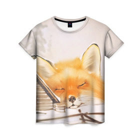 Женская футболка 3D с принтом Сон в Тюмени, 100% полиэфир ( синтетическое хлопкоподобное полотно) | прямой крой, круглый вырез горловины, длина до линии бедер | fox | red | лиса | лисенок | рыжая