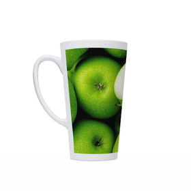 Кружка Латте с принтом Зеленые яблоки в Тюмени, Белая керамика | Объем 480 мл; Высота 150 мм; Диаметр 90 мм | еда | зеленый | фрукты | яблоко