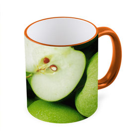 Кружка 3D с принтом Зеленые яблоки в Тюмени, керамика | ёмкость 330 мл | еда | зеленый | фрукты | яблоко