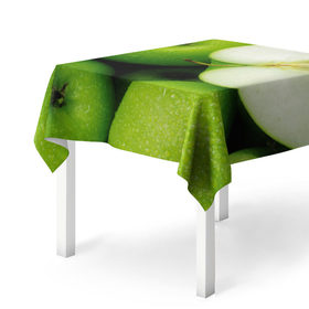 Скатерть 3D с принтом Зеленые яблоки в Тюмени, 100% полиэстер (ткань не мнется и не растягивается) | Размер: 150*150 см | еда | зеленый | фрукты | яблоко