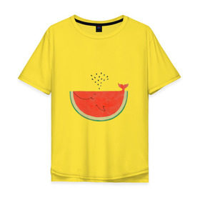 Мужская футболка хлопок Oversize с принтом Кит Арбуз в Тюмени, 100% хлопок | свободный крой, круглый ворот, “спинка” длиннее передней части | Тематика изображения на принте: арбуз | иллюзия | кит | лето | море | океан | принт | рыба | семечки | фонтан | фрукты | ягоды