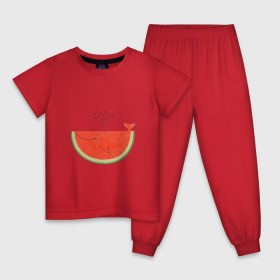 Детская пижама хлопок с принтом Кит Арбуз в Тюмени, 100% хлопок |  брюки и футболка прямого кроя, без карманов, на брюках мягкая резинка на поясе и по низу штанин
 | Тематика изображения на принте: арбуз | иллюзия | кит | лето | море | океан | принт | рыба | семечки | фонтан | фрукты | ягоды