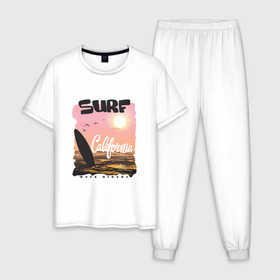 Мужская пижама хлопок с принтом Surf California в Тюмени, 100% хлопок | брюки и футболка прямого кроя, без карманов, на брюках мягкая резинка на поясе и по низу штанин
 | Тематика изображения на принте: 